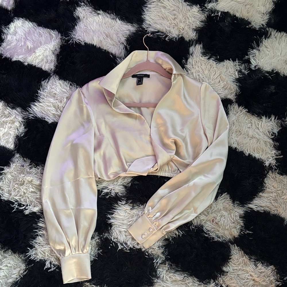Forever 21 Cream Satin Button Down Shirt